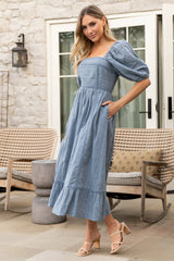 Delaney Eyelet Dress | Dusty Blue
