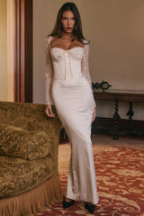 Perdi-Vintage Ivory Satin Maxi Dress