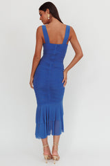 Nadia Ruched Fishtail Maxi Dress Blue