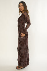 Helsi Long Sleeve Embellished Maxi Dress Brown