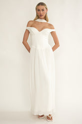 Quinnae Off-Shoulder Accordion Pleat Maxi Dress White