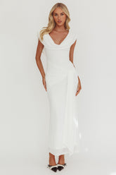 Virgo Season Draped Shoulder Maxi Dress White