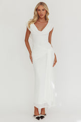 Virgo Season Draped Shoulder Maxi Dress White