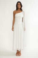 Zorina One-Shoulder Drape Maxi Dress Silver