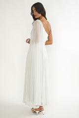 Zorina One-Shoulder Drape Maxi Dress Silver