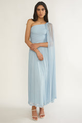 Zorina One-Shoulder Drape Maxi Dress Blue