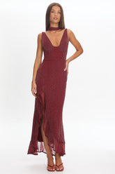 Chantrelle Twist Back Split Maxi Dress Wine