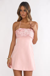 Sunbeam Kiss Foldover Floral Bust Mini Dress Blush