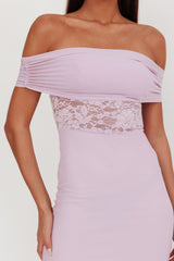 Flutters Off-Shoulder Lace Insert Maxi Dress Lilac