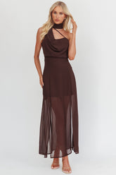 My Paradise Neck Scarf Maxi Dress Chocolate