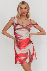 Riders Asymmetric Neckline Mini Dress Print Beige