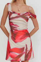 Riders Asymmetric Neckline Mini Dress Print Beige