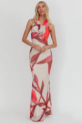 Outlier Cowl Halterneck Maxi Dress Print Beige