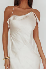 Lexington Draped Shoulder Criss-Cross Back Maxi Dress Oyster