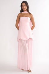Poema Scalloped Sheer Hem Maxi Dress Pink