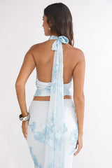 Golden Hours Cowl Halter Top Embellished Light Blue