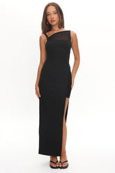 Zenya Split Ruched Midi Dress Black