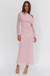 Alivya Asymmetric Neckline Knit Maxi Dress Pink