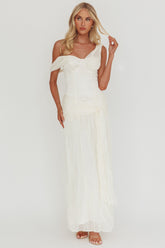 Keia Crepe Chiffon One-Shoulder Maxi Dress Oyster