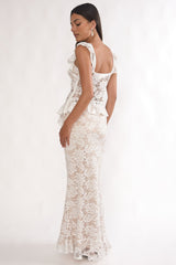 Kelina Ruffle Hem Lace Maxi Skirt White