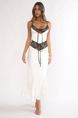 Luna Dolce Lace Trim Tie Maxi Dress Oyster