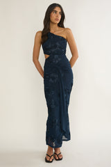 Luli One-Shoulder Cut-Out Maxi Dress Textured Navy