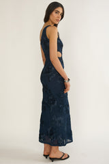Luli One-Shoulder Cut-Out Maxi Dress Textured Navy