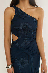 Luli One-Shoulder Cut-Out Maxi Dress Textured Navy