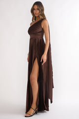 Goddess Aura Pleated Maxi Dress Chocolate