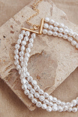 Roxanne Three Strand Baroque Necklace Pearl
