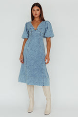 Elias Puff Sleeve Midi Dress Denim
