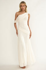 Anaisa Asymmetric Neckline Draped Maxi Dress Oyster
