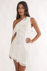 Anaisa One-Shoulder Draped Mini Dress Embellished Off White