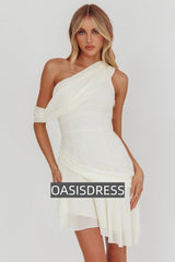 Anaisa One-Shoulder Draped Mini Dress Cream
