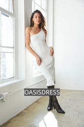 Aliza Knit One Shoulder Bodycon Midi Dress