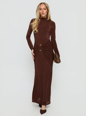 Yaqueline Long Sleeve Ruched Maxi Dress Chocolate