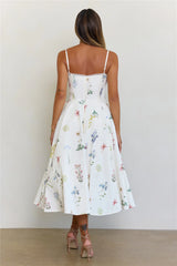 In Full Bloom Floral Corset Midi Dress White