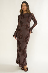 Helsi Long Sleeve Embellished Maxi Dress Brown