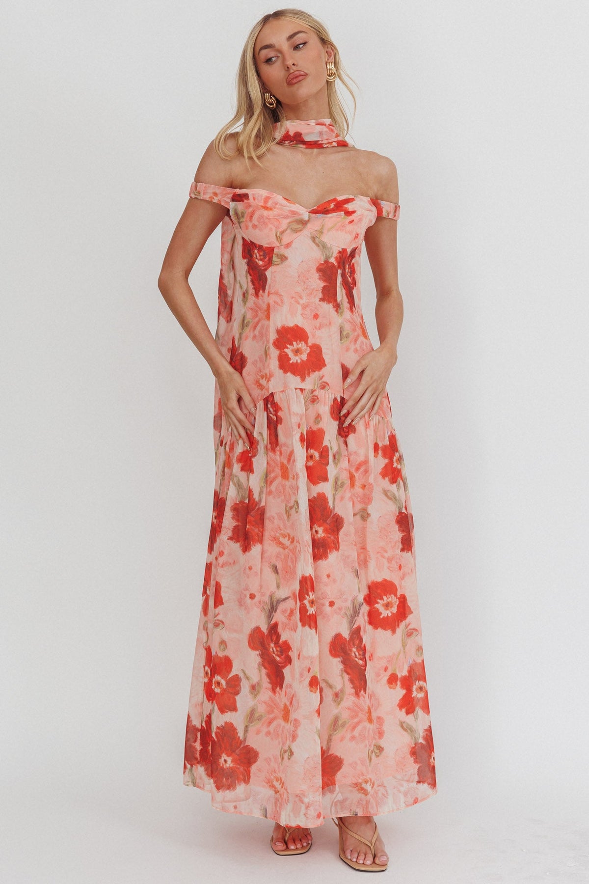 Kaycee Drop Waist Maxi Dress Floral Red