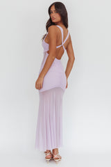 Sade Sheer Panel Ruched Maxi Dress Lilac