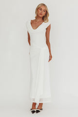 Virgo Season Draped Shoulder Maxi Dress White