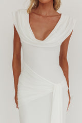 Virgo Season Draped Shoulder Maxi Dress White