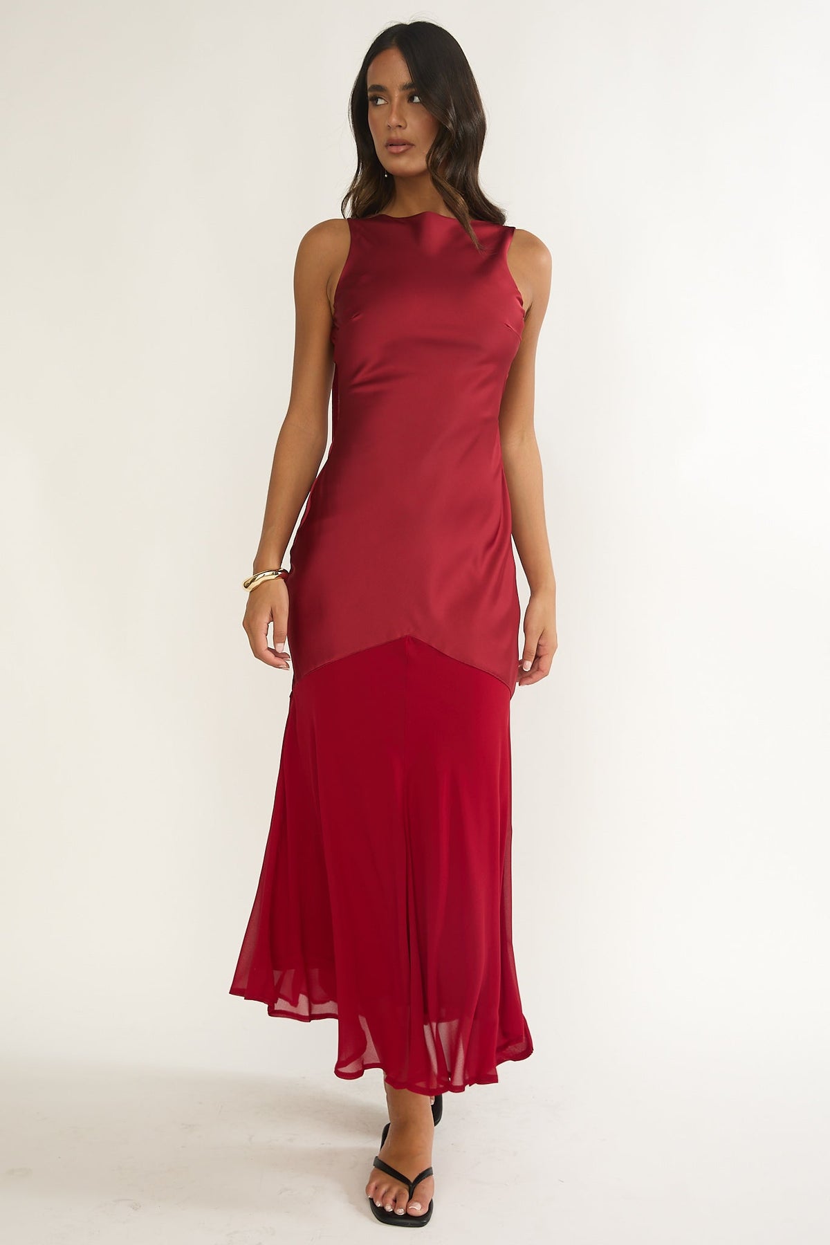 Veyla Shoulder Sash Maxi Dress Wine