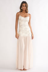 Opheliane Drop Waist Sequin Maxi Dress Champagne