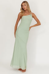 We Belong Together One-Shoulder Buckle Maxi Dress Mint