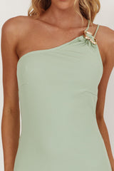 We Belong Together One-Shoulder Buckle Maxi Dress Mint