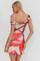 Riders Asymmetric Neckline Mini Dress Print Beige