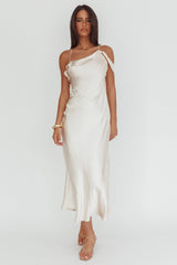 Lexington Draped Shoulder Criss-Cross Back Maxi Dress Oyster