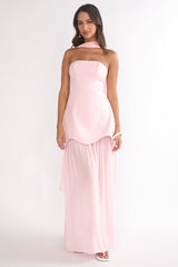 Poema Scalloped Sheer Hem Maxi Dress Pink