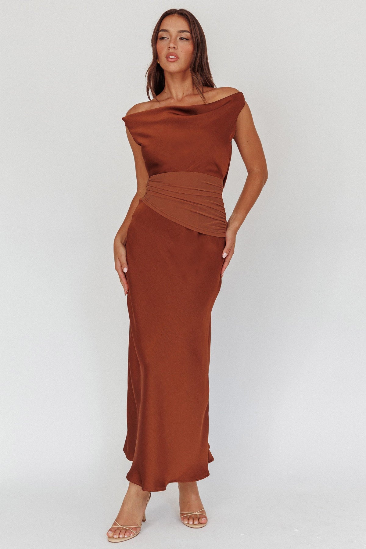 Isabella Open Cowl Back Maxi Dress Cocoa